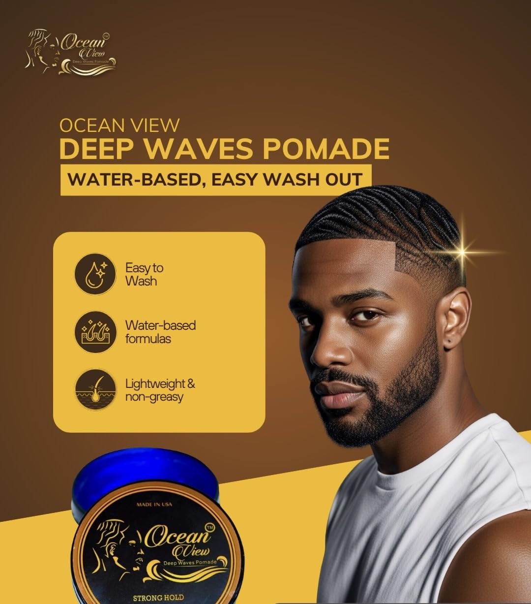 ocean view deep waves pomade applied on hands demonstrating easy spread and control