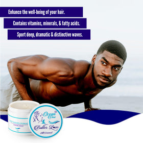Ocean View lifestyle shot with durag and mirror showing styling and overnight setting benefit