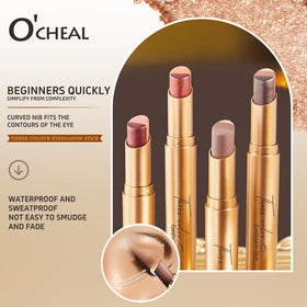 O'CHEAL four shades laid flat to compare matte, pearl, and glitter finishes