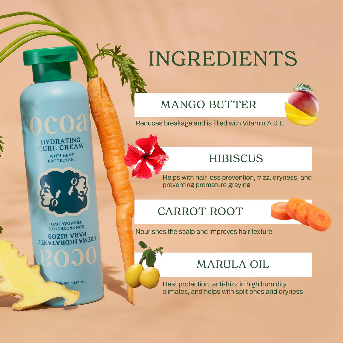 OCOA hibiscus ingredient close-up highlighting natural smoothing benefit