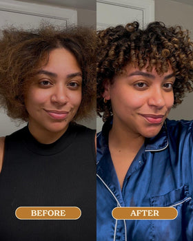 OCOA lifestyle image outdoors showing shiny, defined curly hair