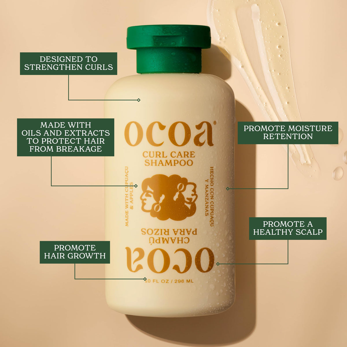 OCOA back label listing ingredients and usage directions for safe care