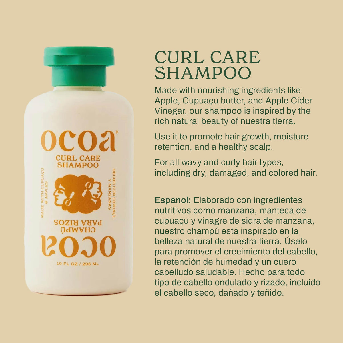 OCOA shampoo texture on palm illustrating creamy slip for detangling