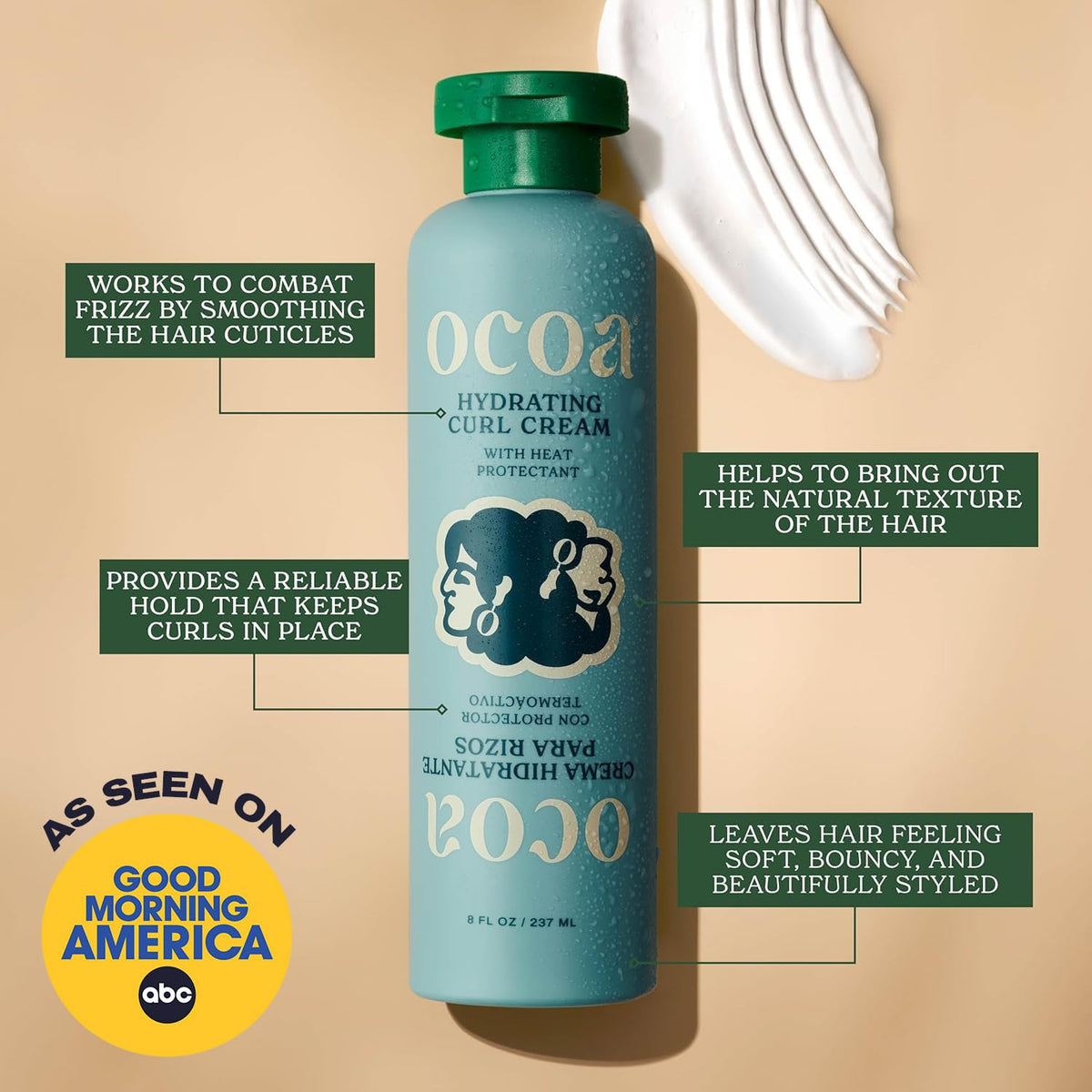 OCOA texture close-up of cream showing smooth, moisturizing consistency
