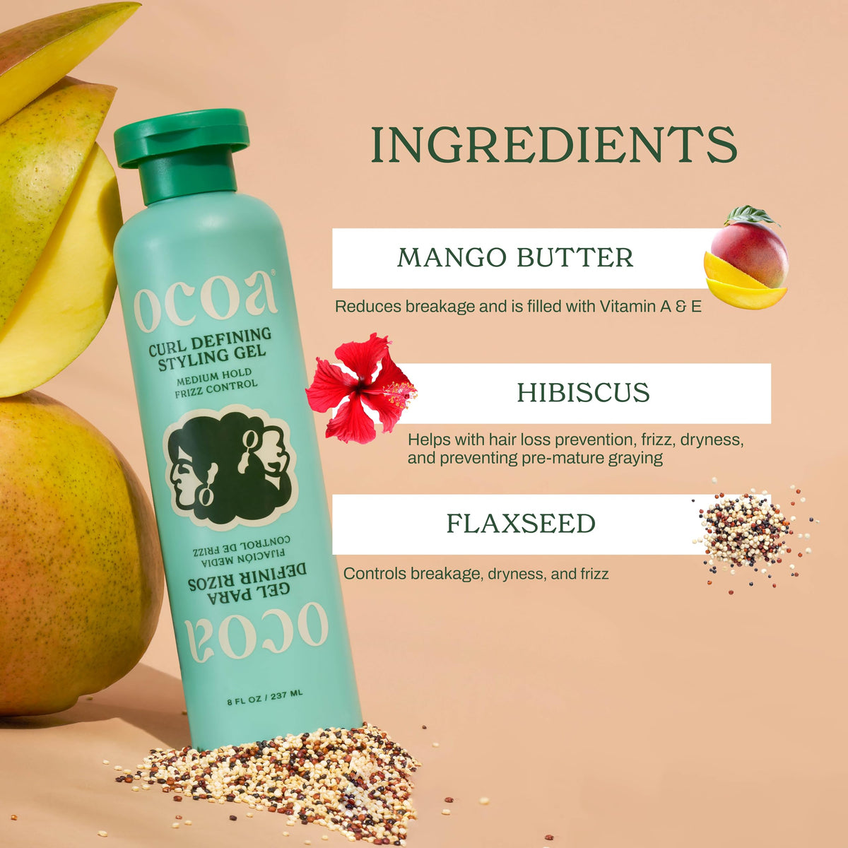 OCOA applied to damp curly hair showing even distribution and definition
