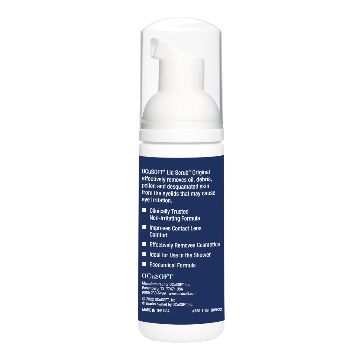 OCuSOFT pump close-up producing instant foam for easy, no-mess eyelid cleansing