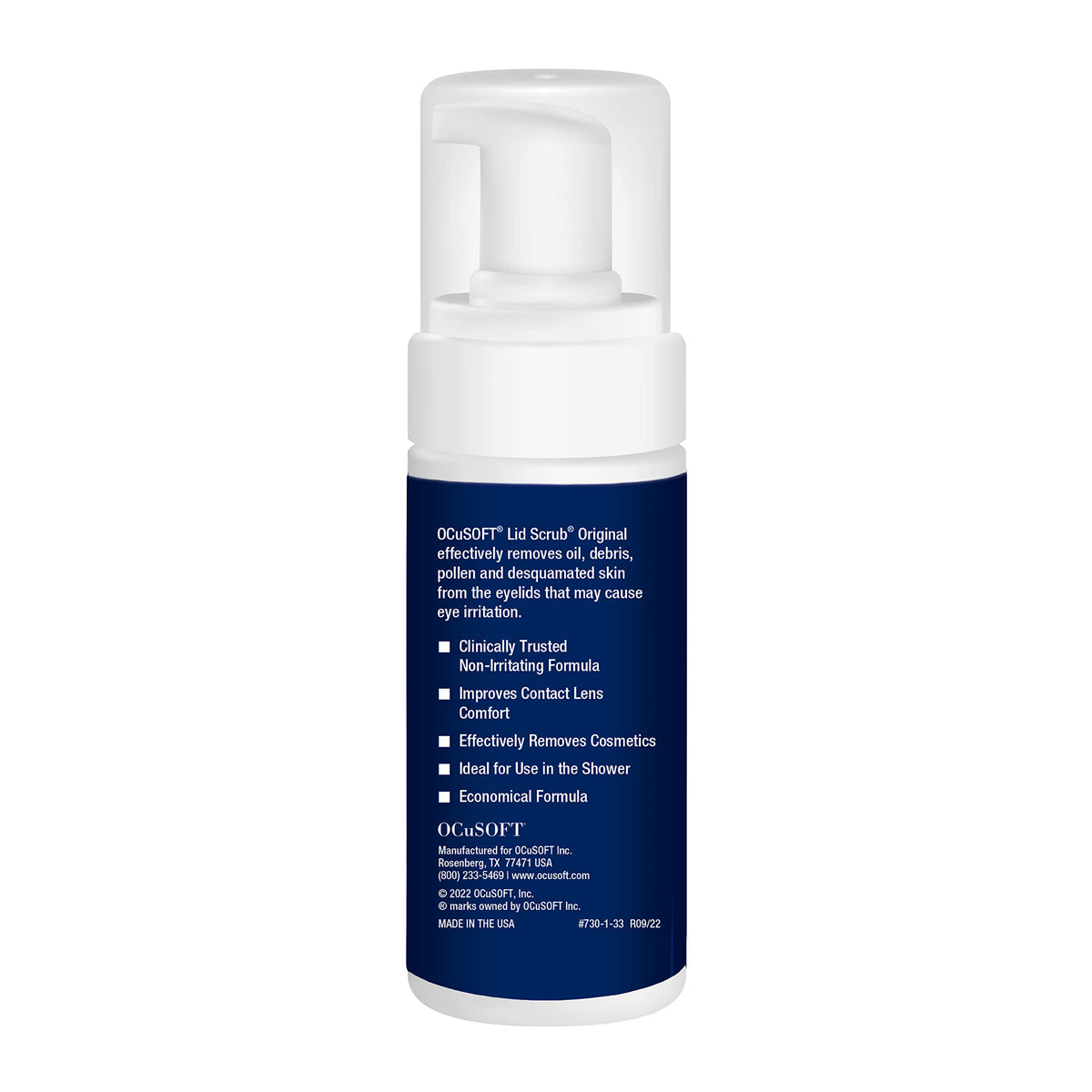 OCuSOFT foam dispensed on fingertip highlighting instant-lather benefit