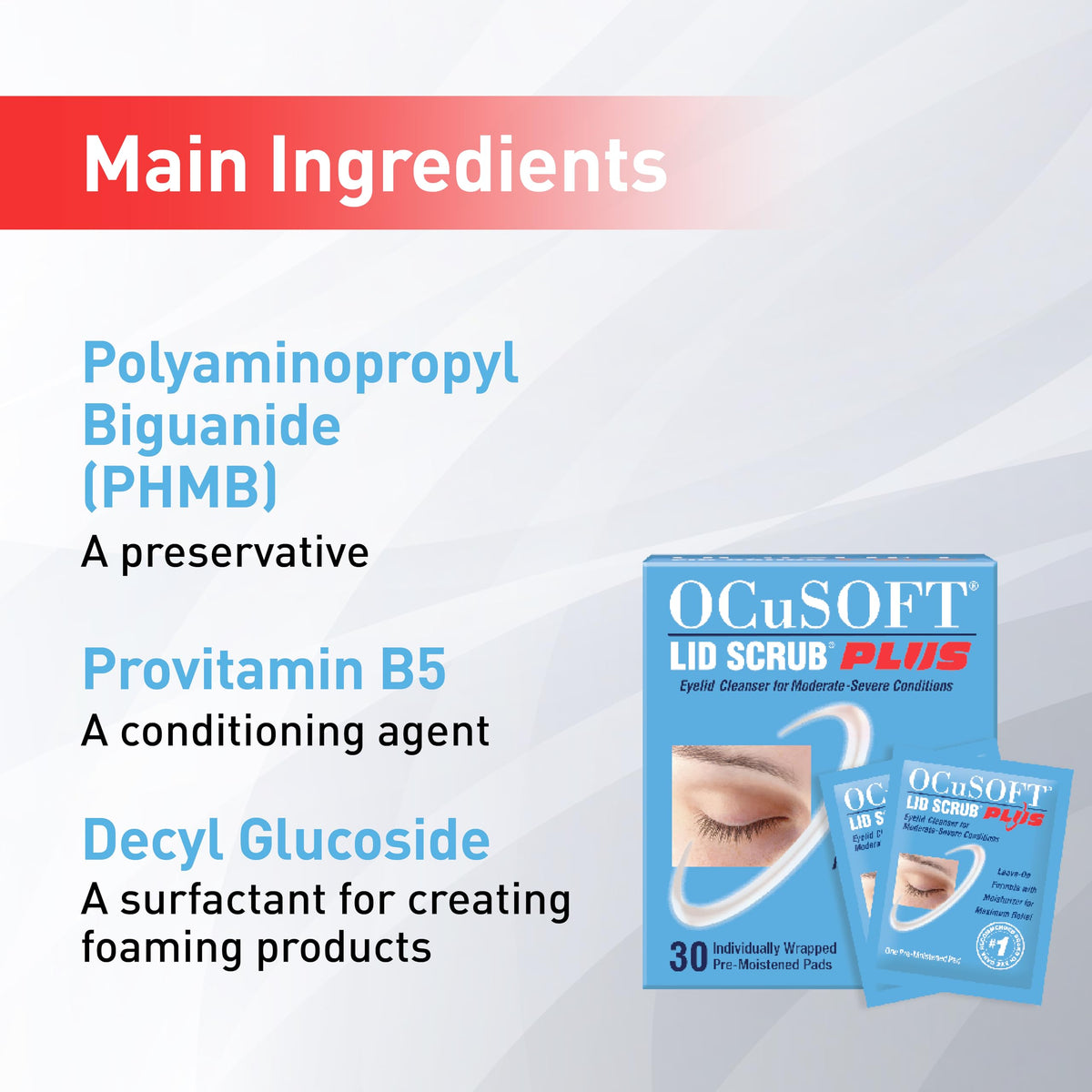 OCuSOFT pad texture close-up showing gentle fibers and cleansing action