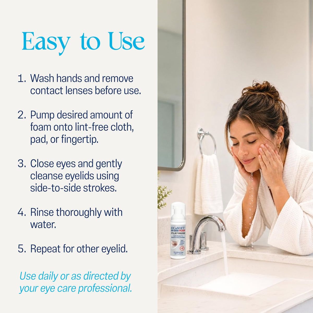 OCuSOFT bottle on shower shelf showing convenient in-shower use