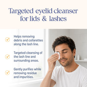 OCuSOFT rinse demo on eyelid area illustrating effective removal of debris