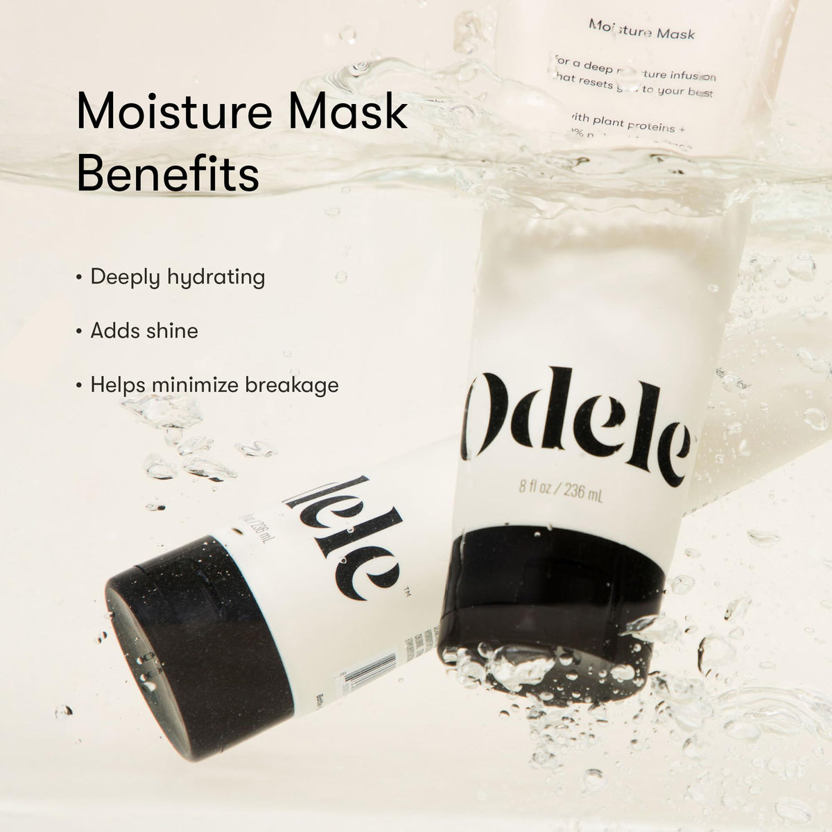Before and after hair comparison with Odele showing smoother, shinier strands after use