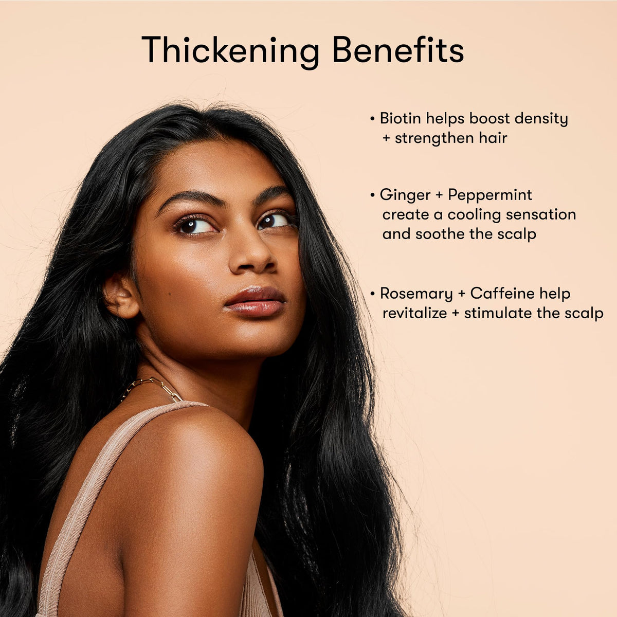 Rosemary and biotin visual with Odele label emphasizing natural ingredient benefits for density