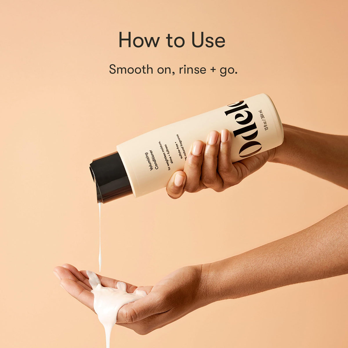 Odele conditioner being applied in shower showing effortless mid-length application