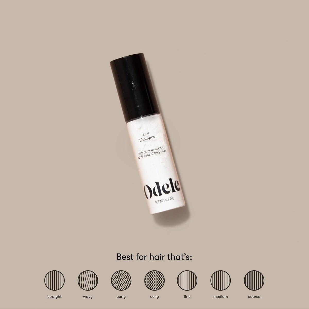 Odele dry shampoo applied from hand to roots demonstrating easy on-the-go use
