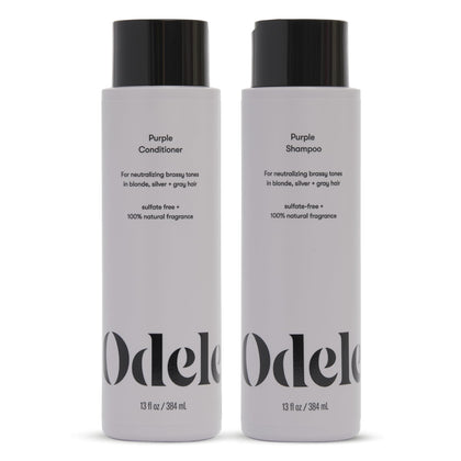 Odele front packaging showing purple shampoo and conditioner for neutralizing brassiness