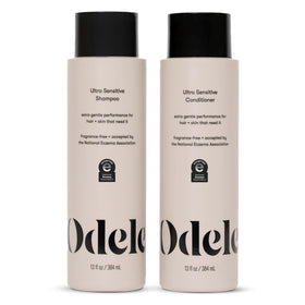 Odele front packaging showing shampoo and conditioner duo and gentle formula benefit