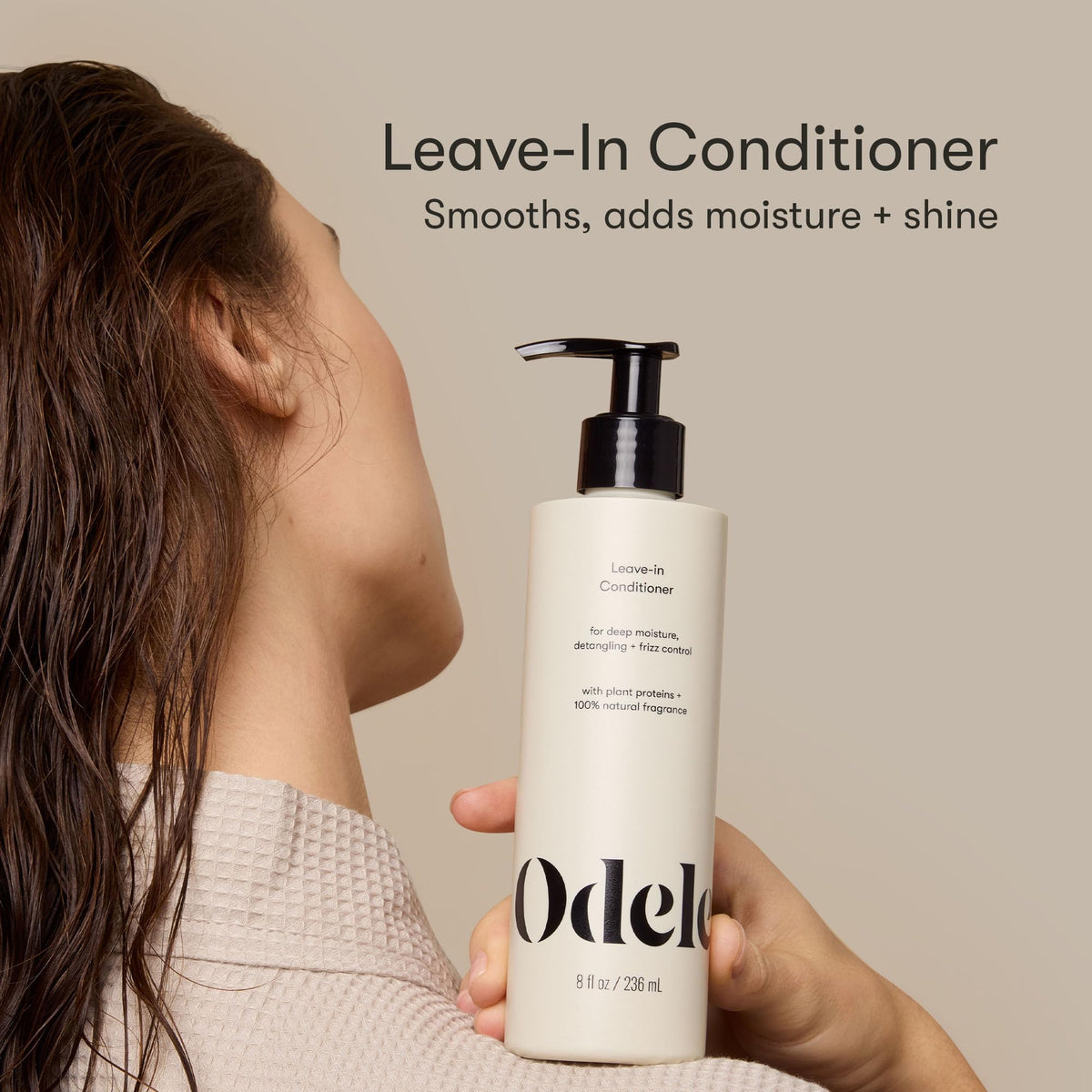 Odele leave-in pump close-up demonstrating easy, controlled dispensing