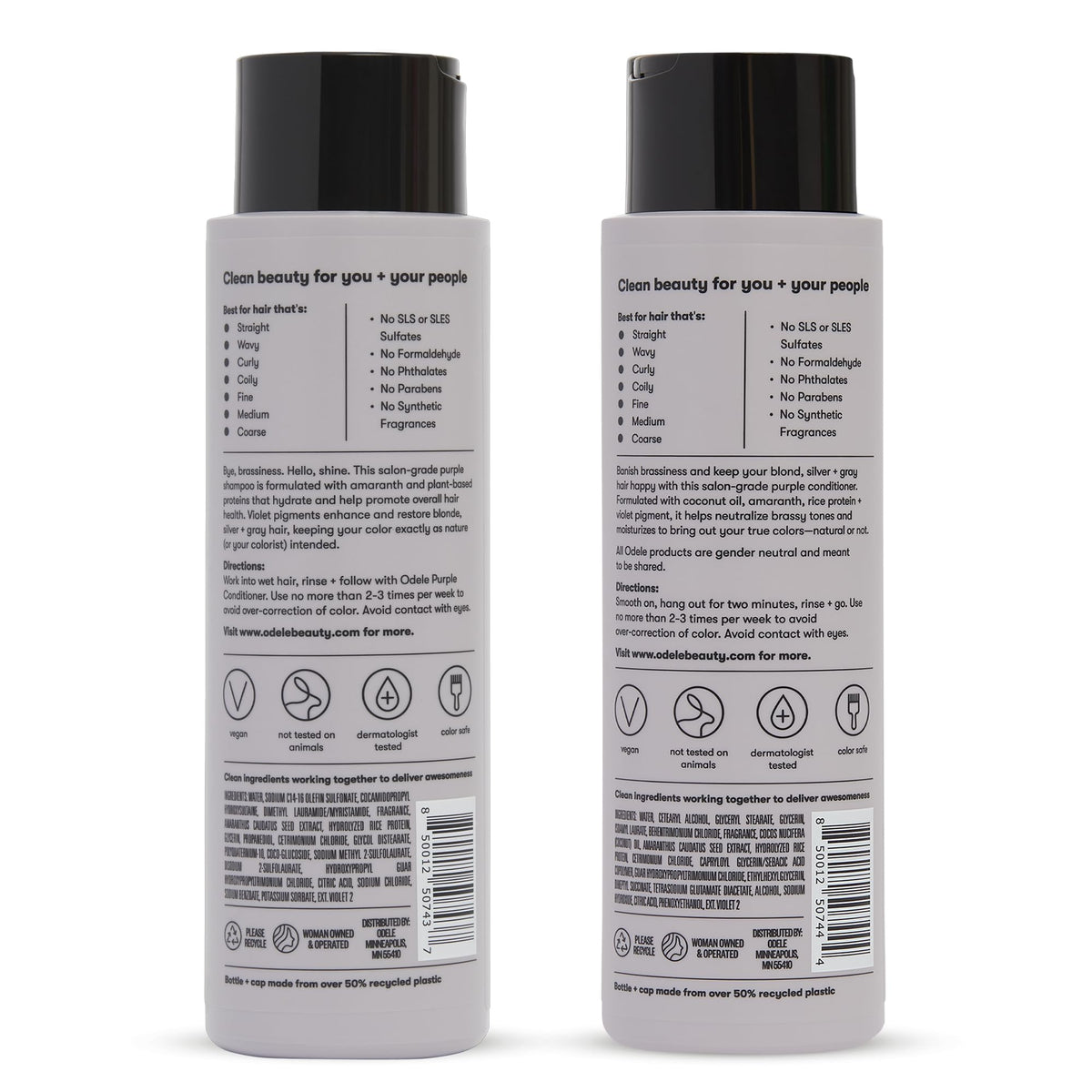 Odele set styled on bathroom shelf showing clean-beauty, salon-grade styling