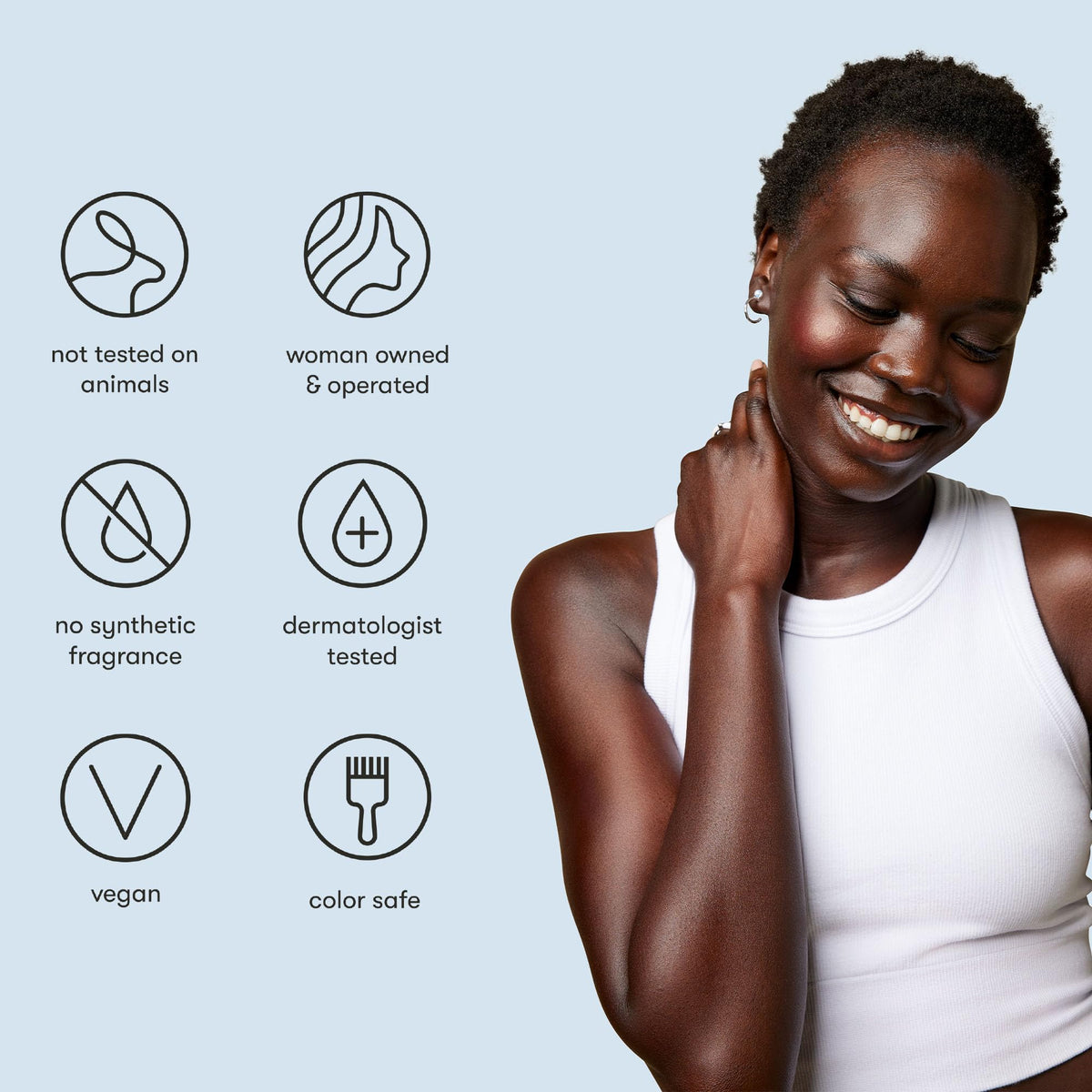 Odele set in use in shower depicting smoother, detangled hair