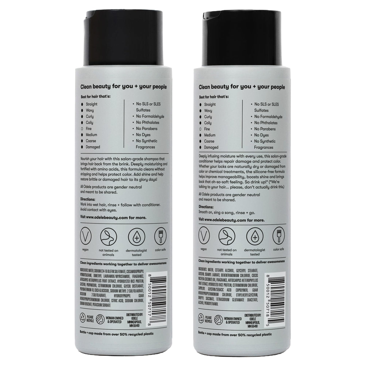 Odele duo styled on bathroom shelf suggesting salon-quality results