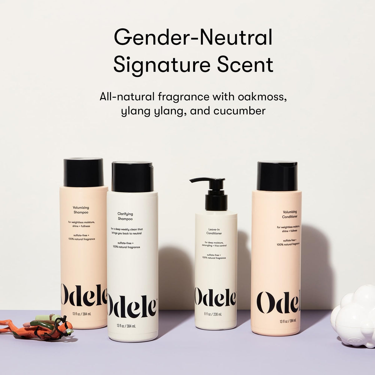 Odele shampoo on bathroom shelf showing daily routine benefit