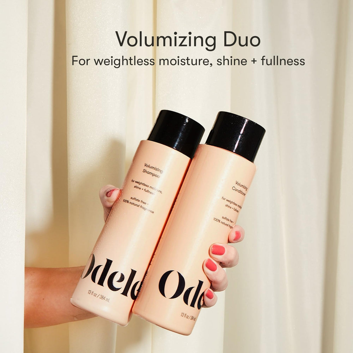 Odele shampoo pump close-up demonstrating easy dispense and gentle lather