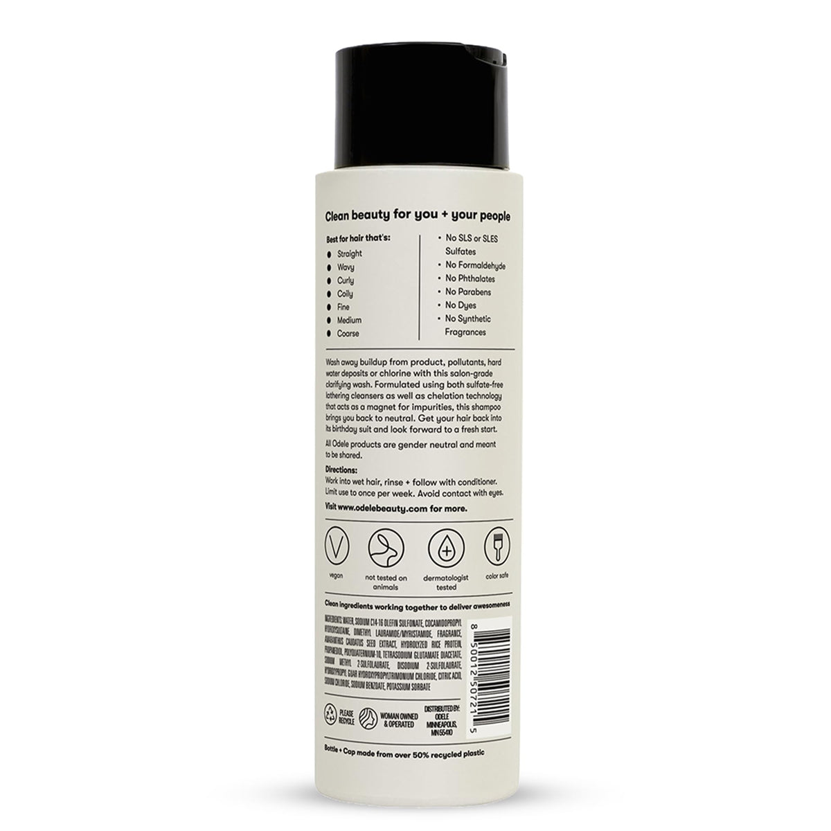 Odele shampoo with towel and goggles showing pool-ready benefit