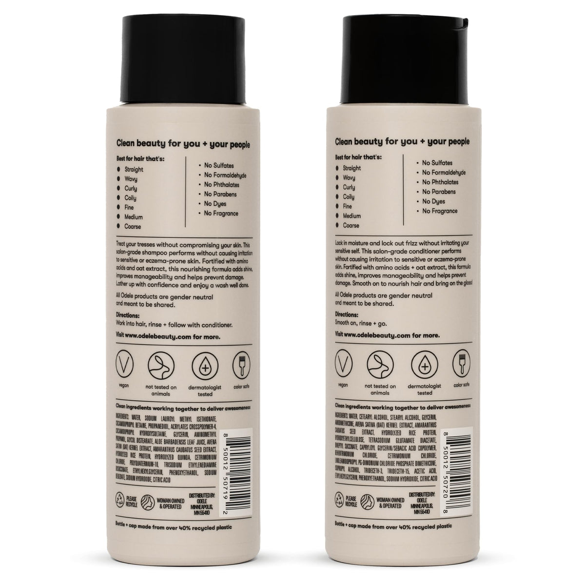 Odele size scale with hand holding bottle showing 13 fl oz capacity benefit
