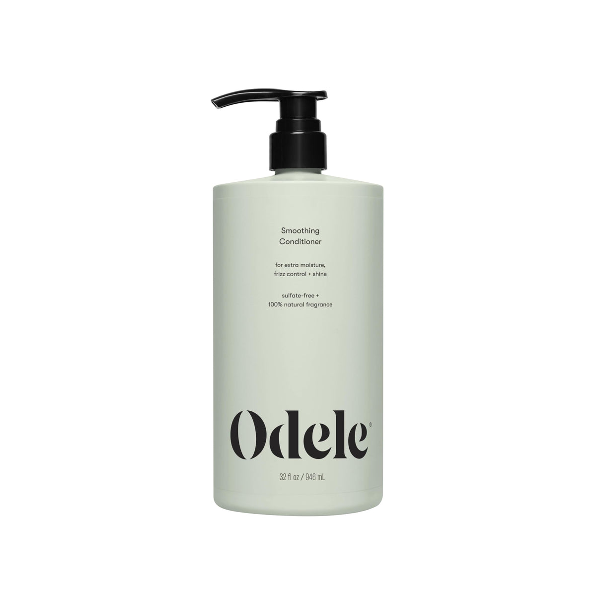 Odele smoothing conditioner front bottle showing size and design benefit of clear labeling