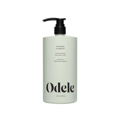 Odele smoothing conditioner front bottle showing size and design benefit of clear labeling