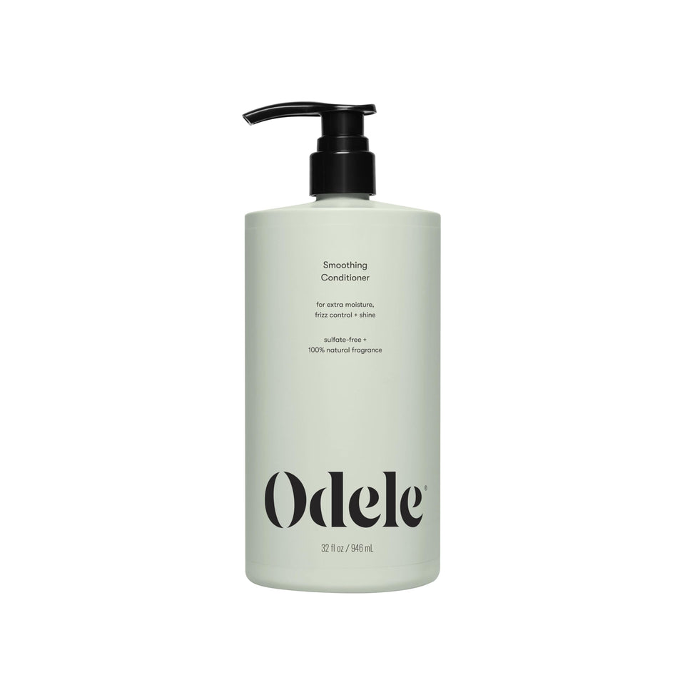 Odele smoothing conditioner front bottle showing size and design benefit of clear labeling