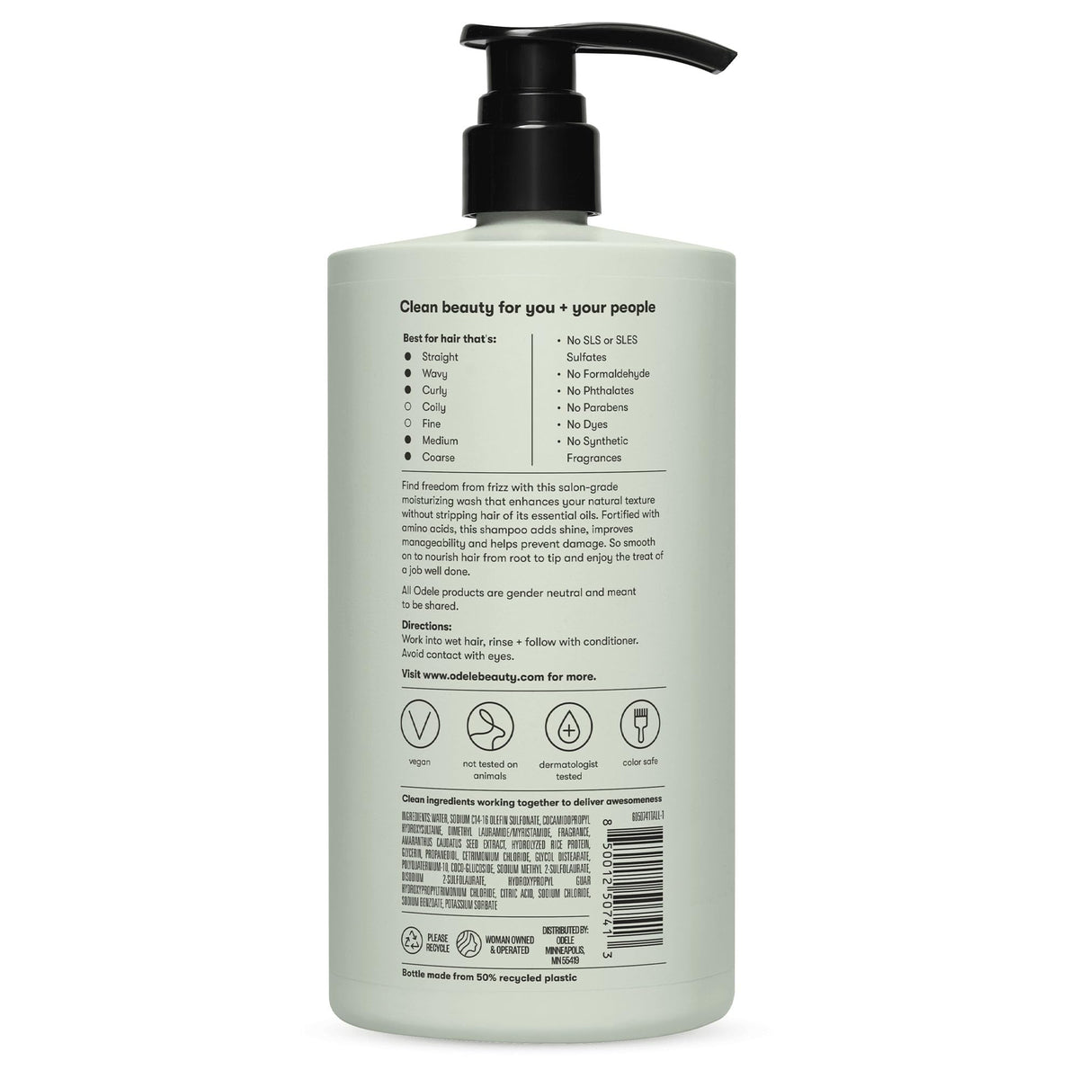 Odele shampoo on bathroom shelf lifestyle shot showing clean, curated routine