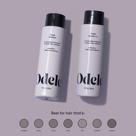 Odele purple shampoo lather on hand demonstrating color deposit and gentle cleanse