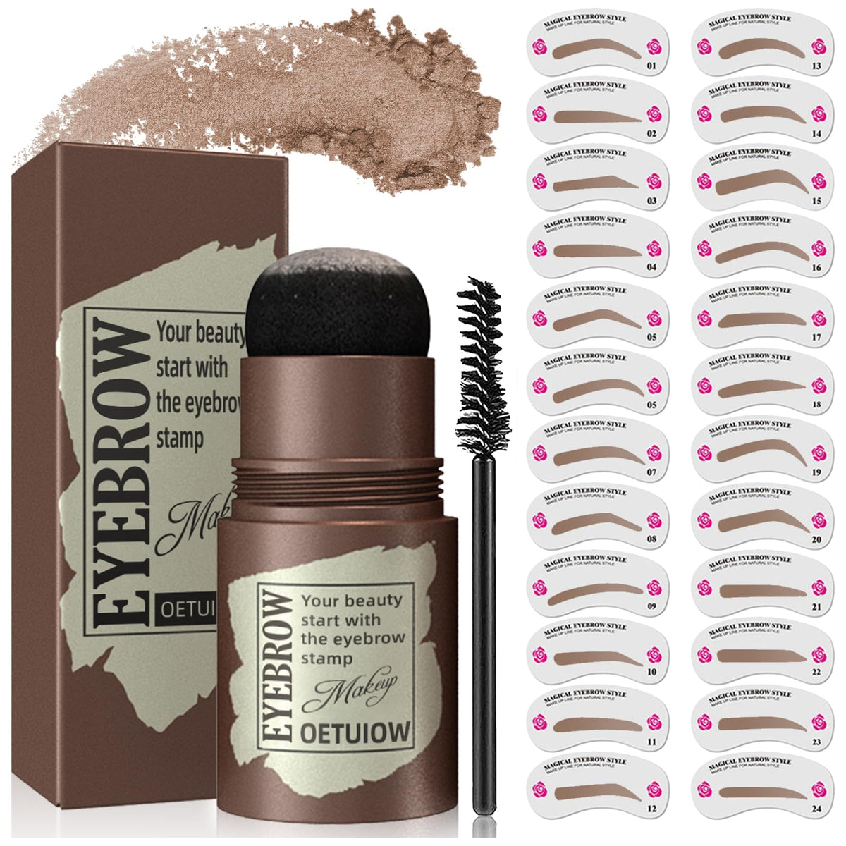 OETUIOW front packaging showing full eyebrow kit and contents for quick setup