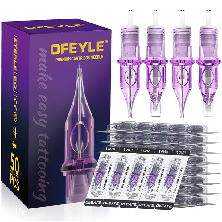 ofeyle front package showing 50 sterilized cartridges and label, professional convenience