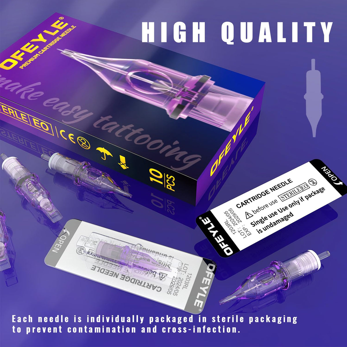 ofeyle cartridges staged in tattoo studio setting, ready supply for busy artists