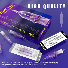ofeyle cartridges staged in tattoo studio setting, ready supply for busy artists