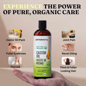 Close-up texture of Offernova castor oil emphasizing silky absorption