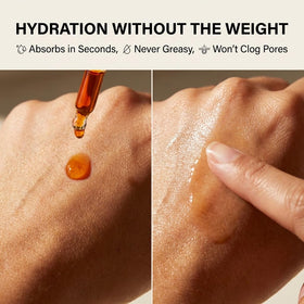 Offernova oil texture drop on skin showing lightweight absorption benefit