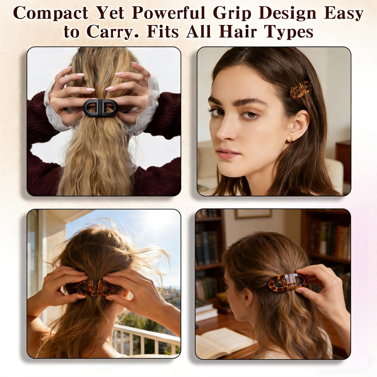 OFIGAS shown securing a half-up hairstyle for instant volume and lift