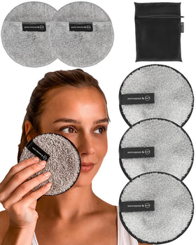 Ogato five-piece set front view showing pads and included laundry bag for eco-friendly cleansing