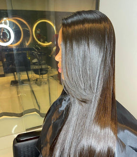 OGC Cosmetics before-and-after hair comparison demonstrating frizz control benefit