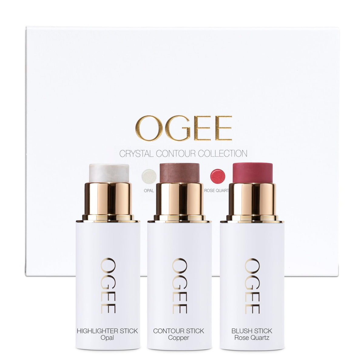 Ogee face stick trio front packaging showing compact organic contour set benefit on-the-go