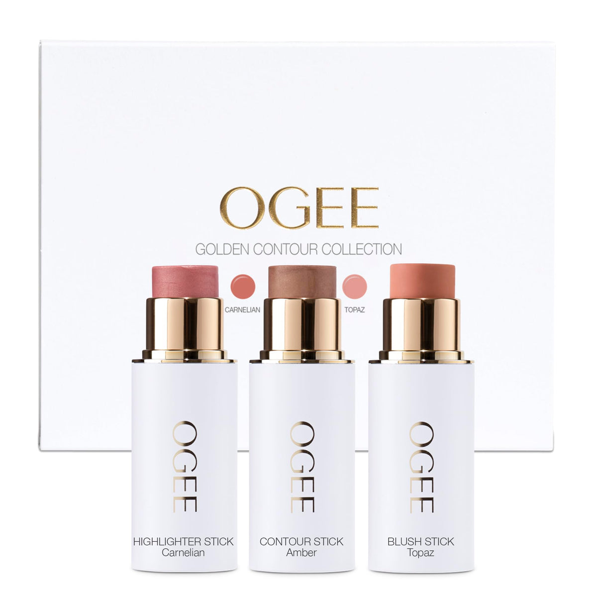 Ogee front packaging showing three contour sticks and travel convenience