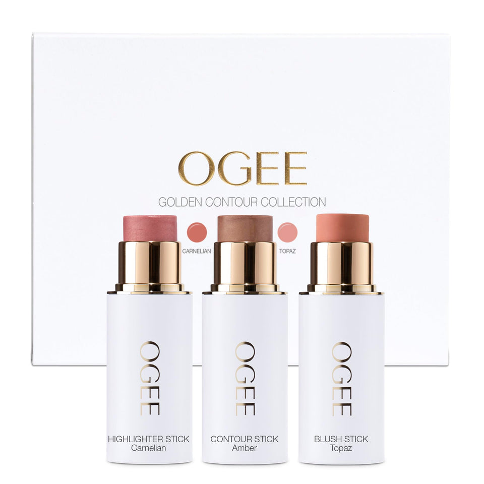 Ogee front packaging showing three contour sticks and travel convenience