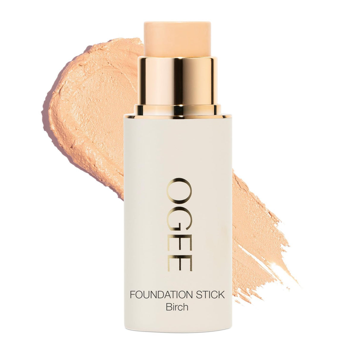 Ogee foundation stick front view showing sleek packaging and shade Birch for natural finish