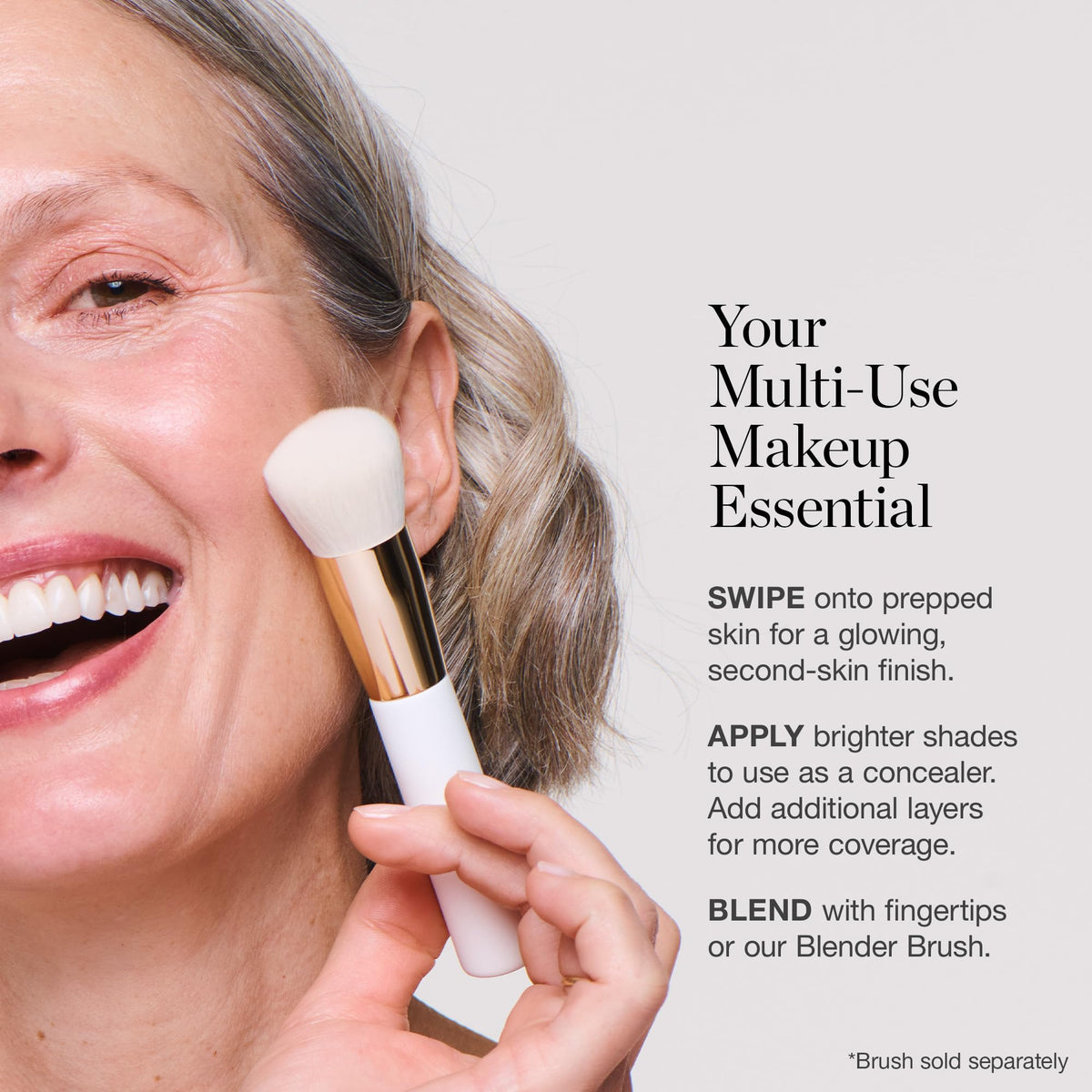 Ogee foundation stick blended by Ogee Blender Brush showing seamless coverage benefit