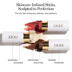 Ogee highlighter stick swatch on skin showing luminous glow benefit