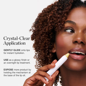 Ogee lip oil applied on lips close-up demonstrates glossy finish and conditioned appearance benefit