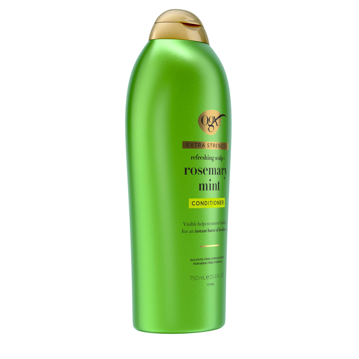 OGX conditioner being applied in shower illustrating scalp refresh and gentle cleansing benefit